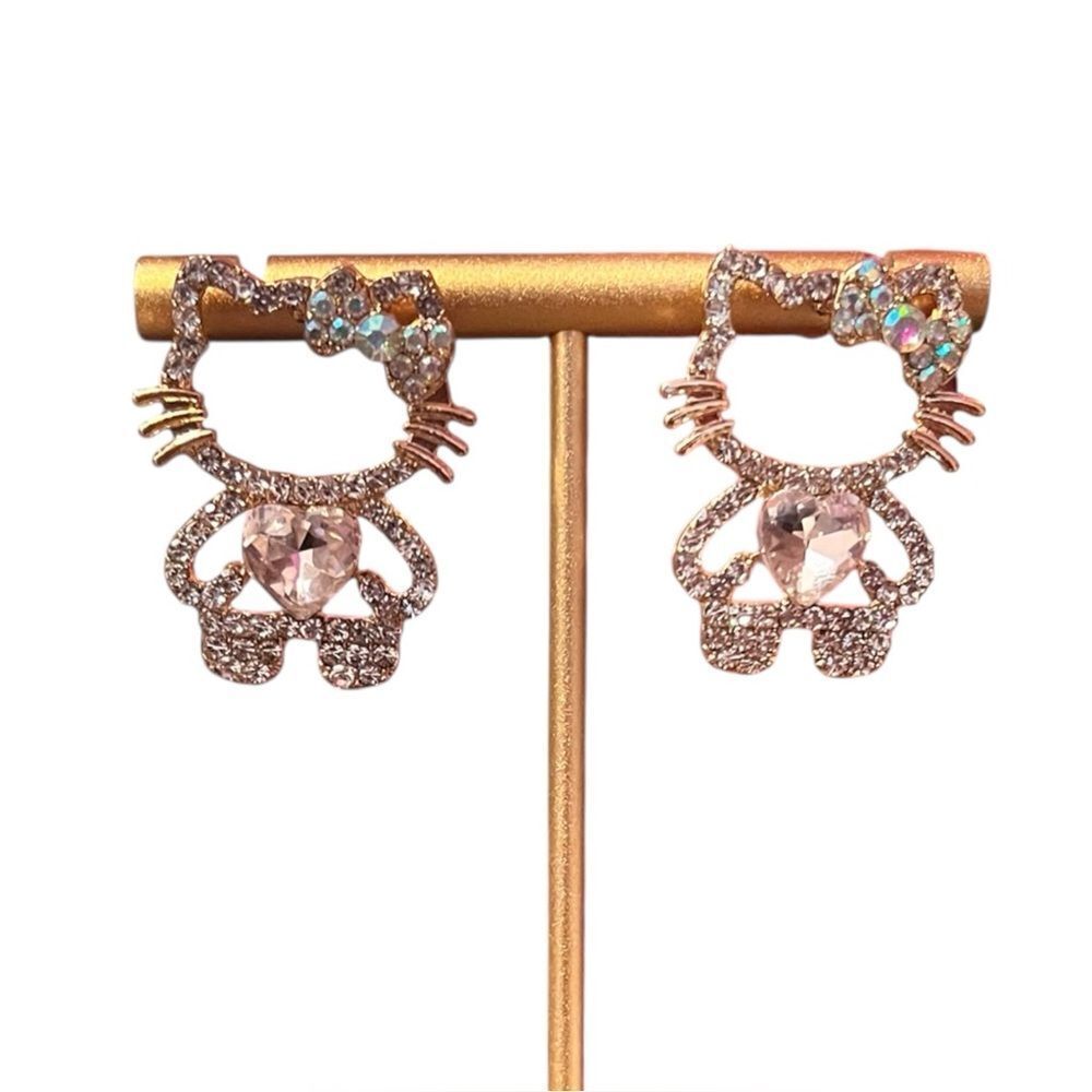 Iridescent And Pink Crystal Hello Kitty Earrings